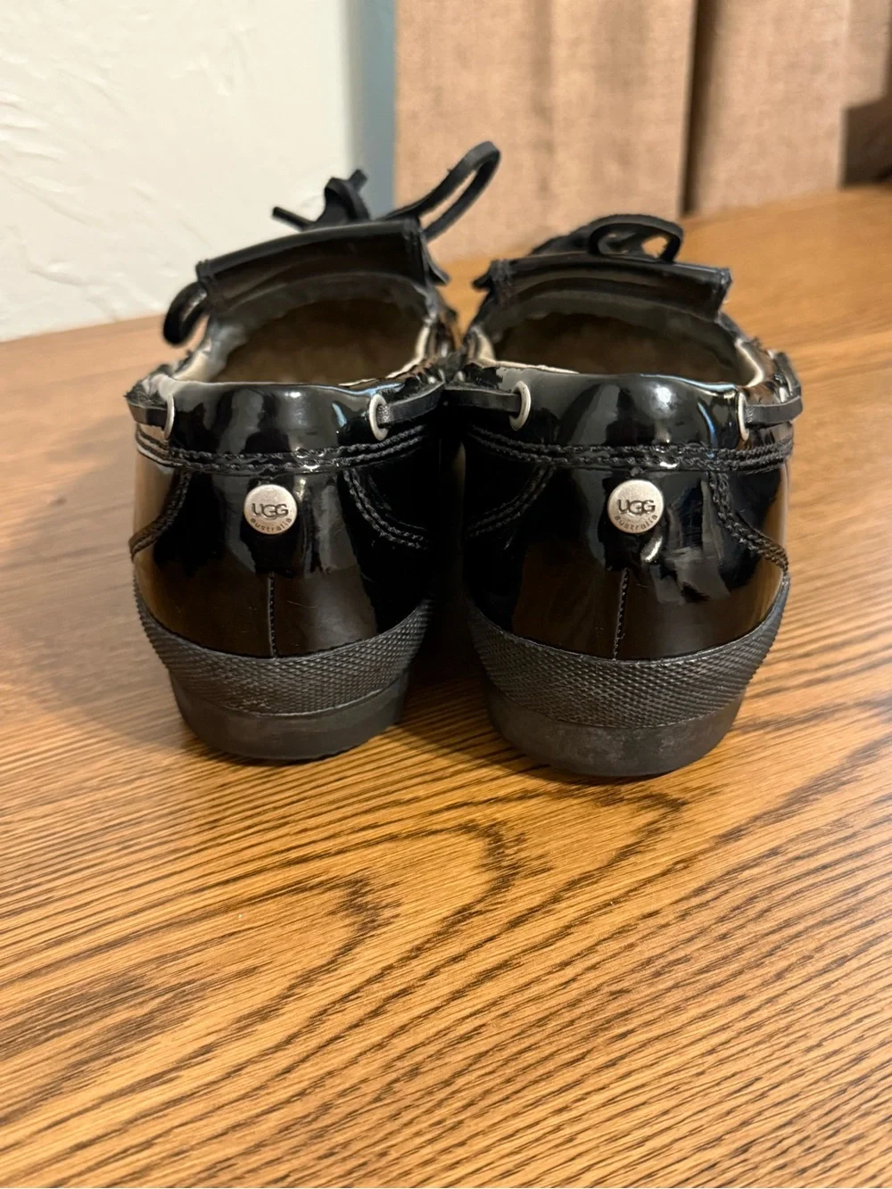 UGG Black Patent Leather Lace-Up Flats